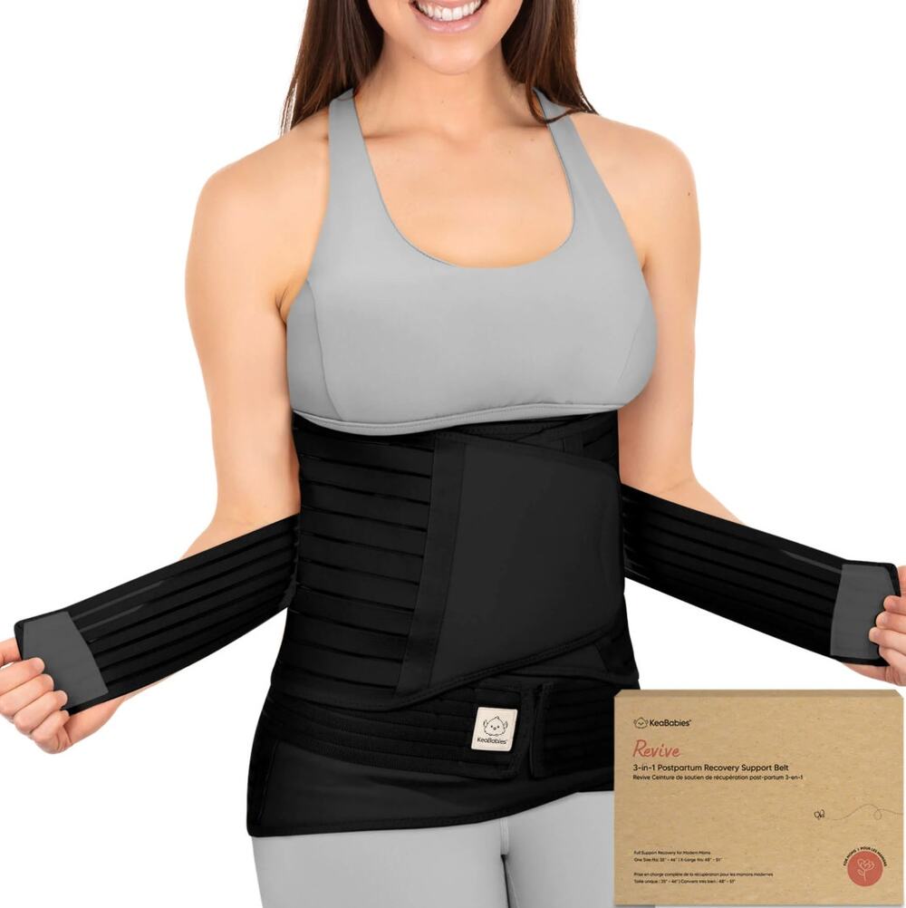 KeaBabies Size M/L Revive 3-in-1 Postpartum Recovery Support Belt Black Stretch